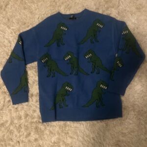 Forever 21 Blue Sweater with Green Dinosaur Pattern
